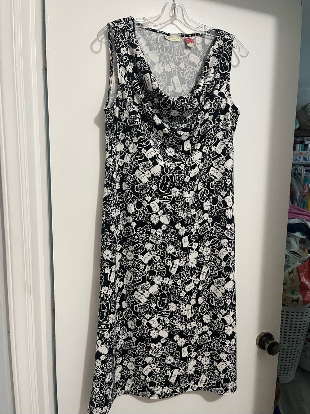 Valerie Stevens Black & White Floral Cowl Neck Dress
